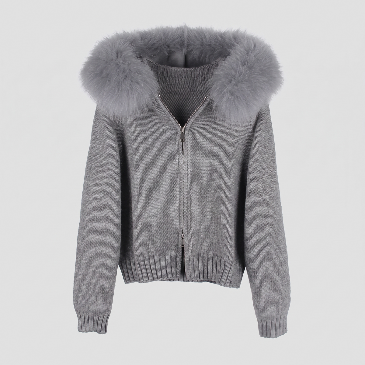 Detachable Fur-Collar Wool-Blend Jacket