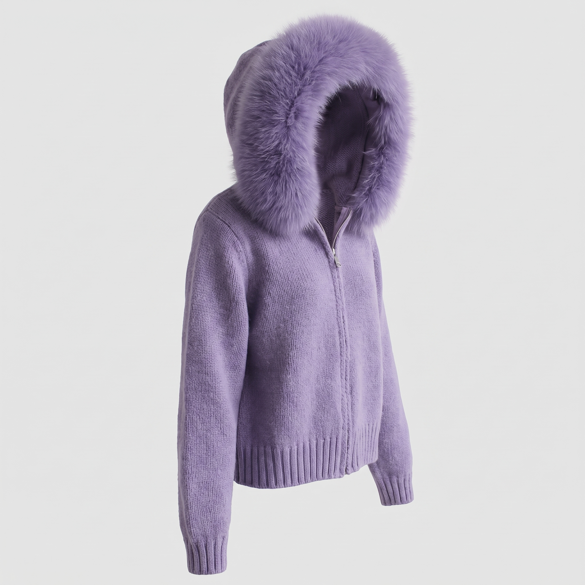 Detachable Fur-Collar Wool-Blend Jacket
