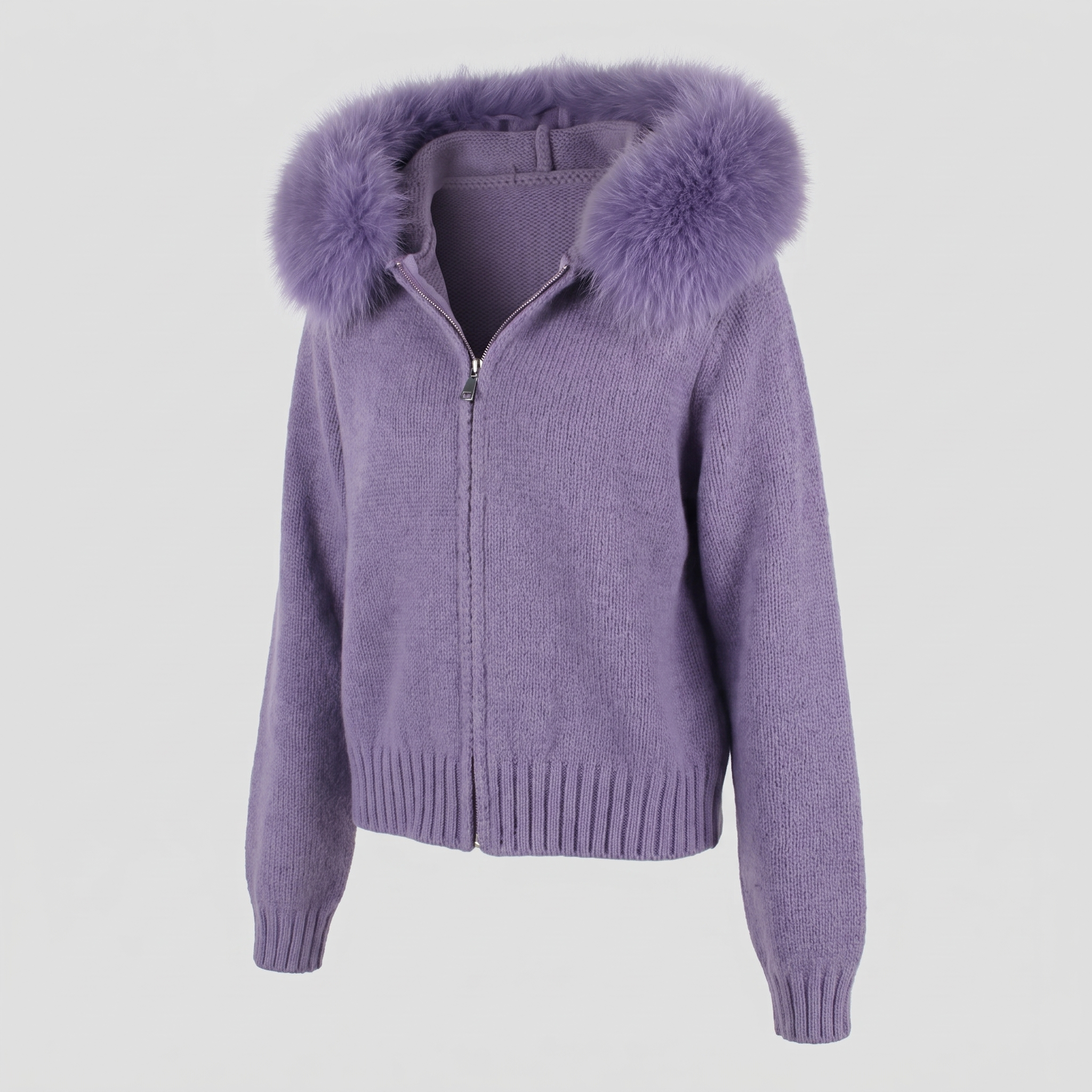 Detachable Fur-Collar Wool-Blend Jacket