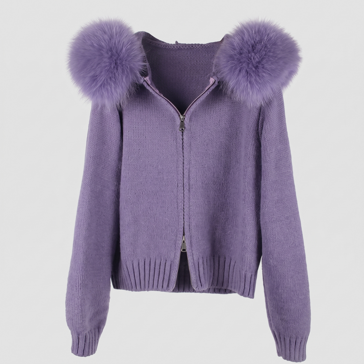 Detachable Fur-Collar Wool-Blend Jacket