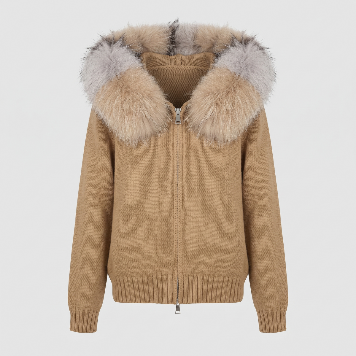 Detachable Fur-Collar Wool-Blend Jacket | LUVIERA