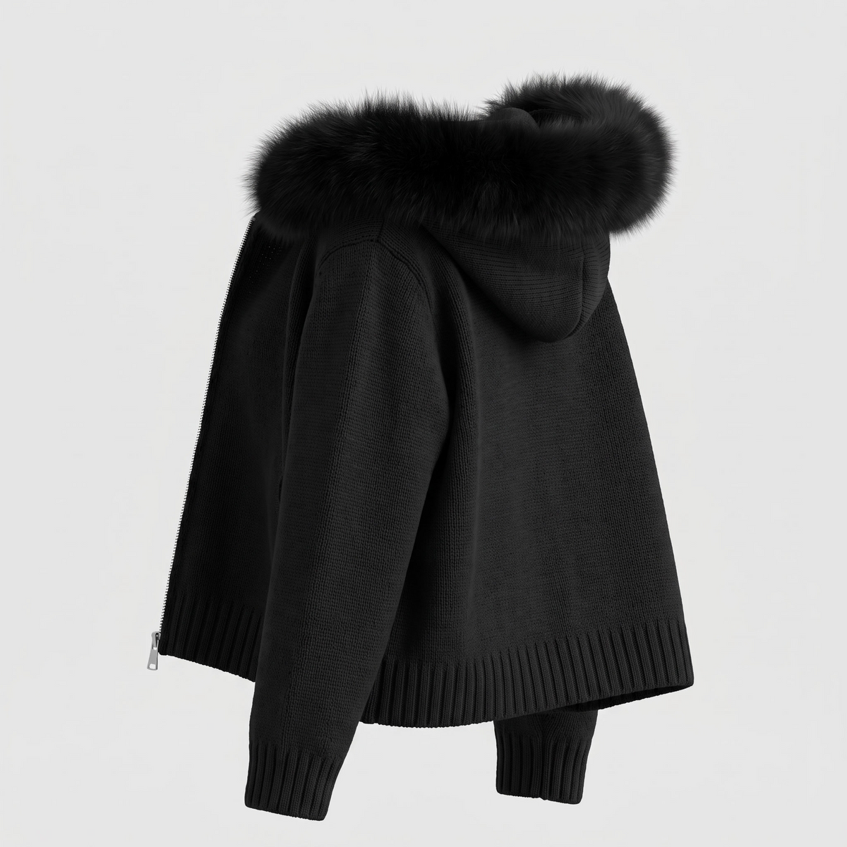 Detachable Fur-Collar Wool-Blend Jacket