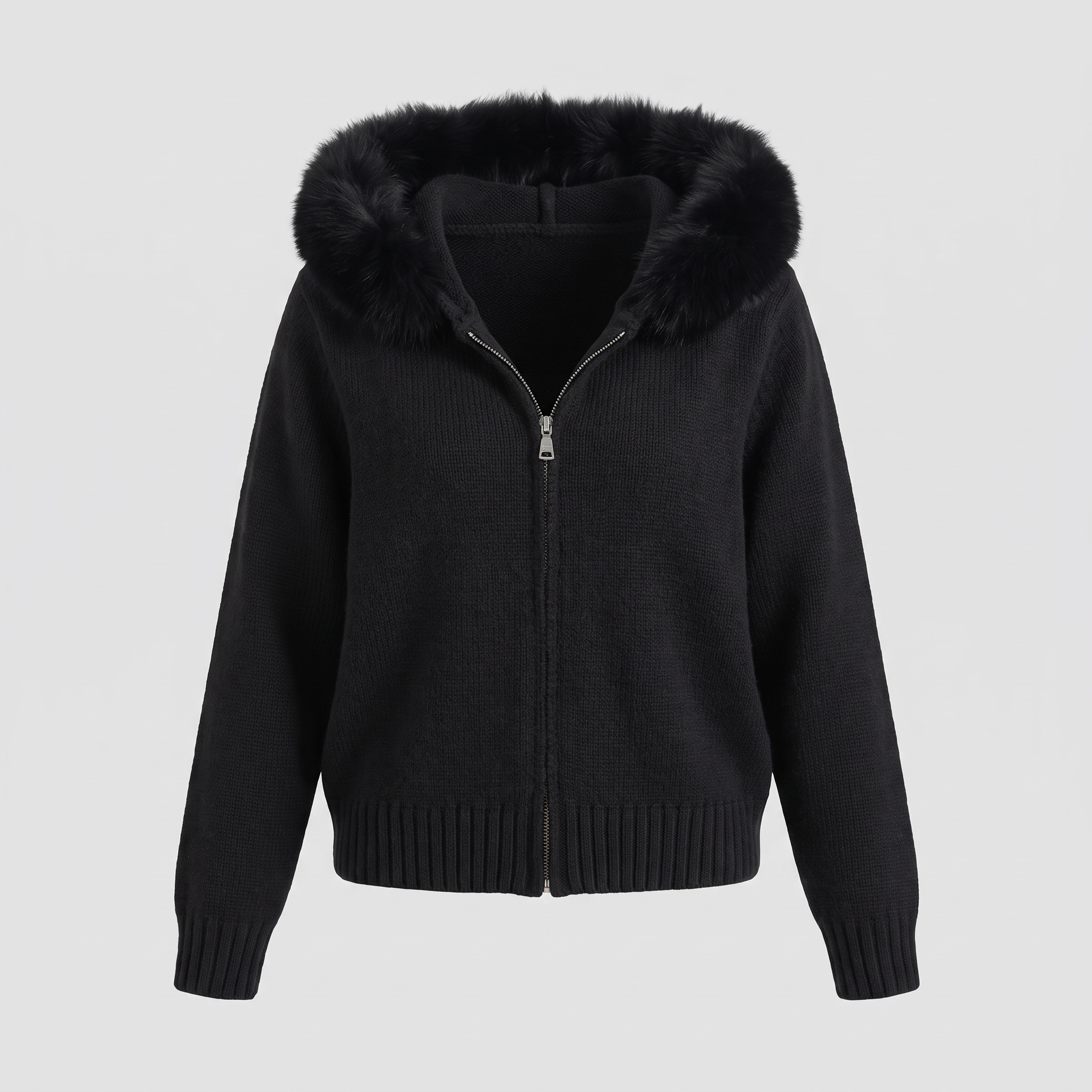 Detachable Fur-Collar Wool-Blend Jacket