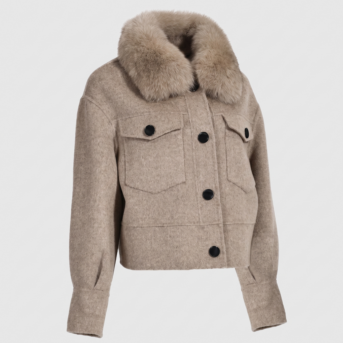 Detachable Fox-Fur Collar Cashmere Jacket