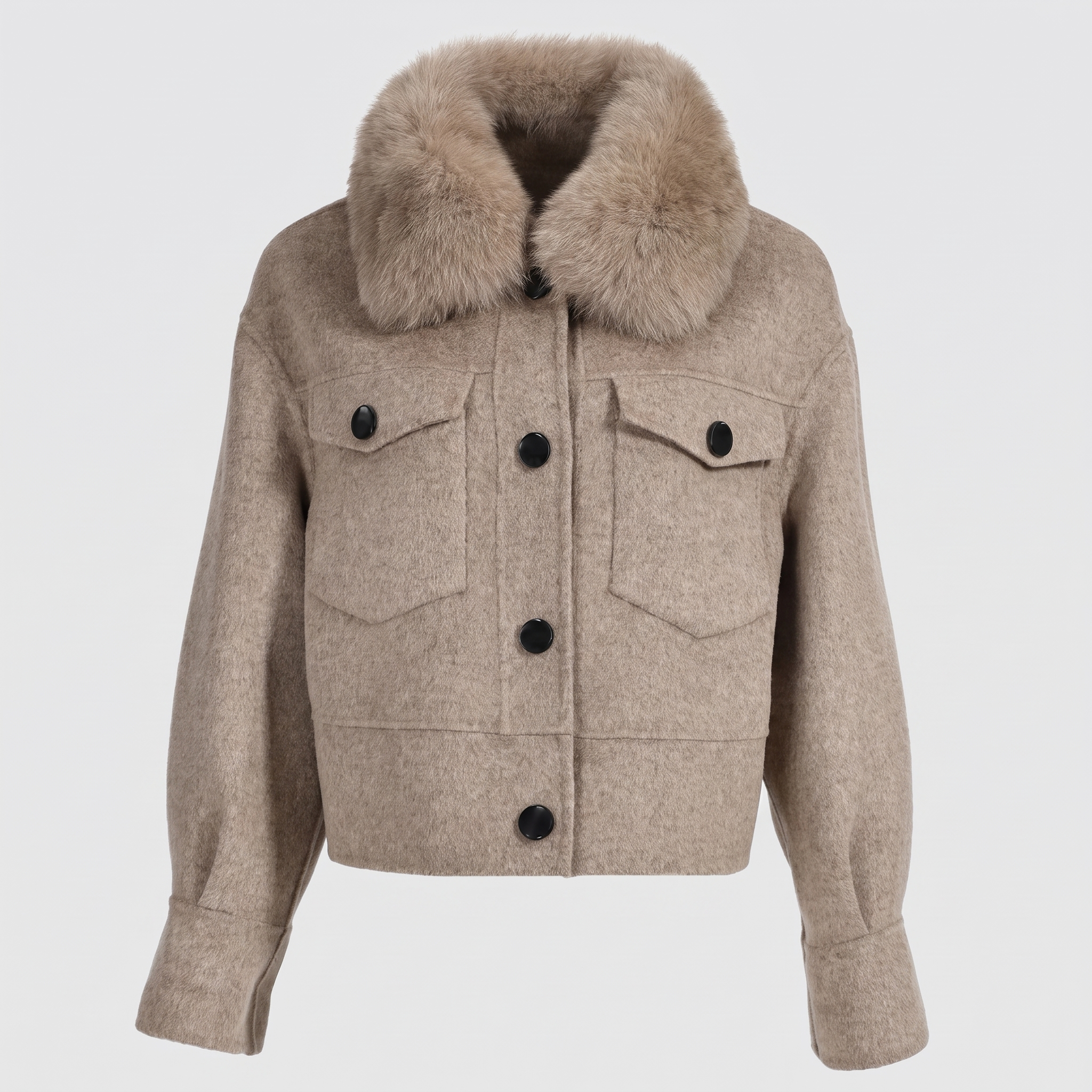 Detachable Fox-Fur Collar Cashmere Jacket