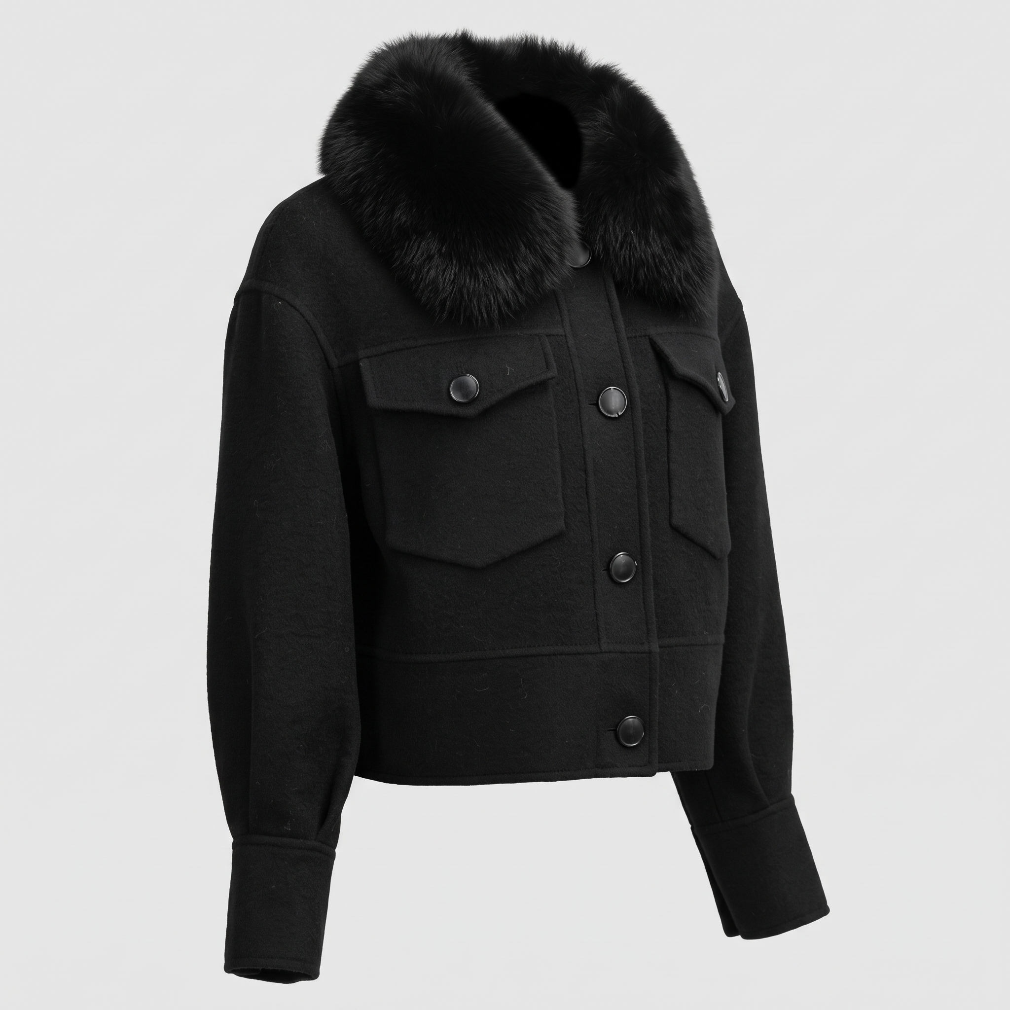 Detachable Fox-Fur Collar Cashmere Jacket