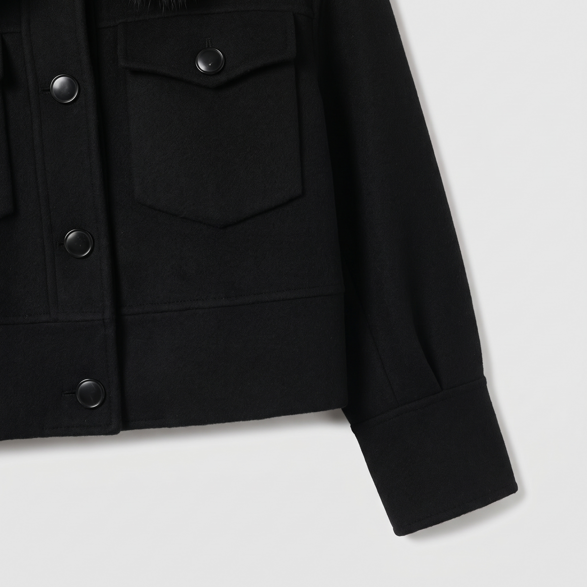 Detachable Fox-Fur Collar Cashmere Jacket
