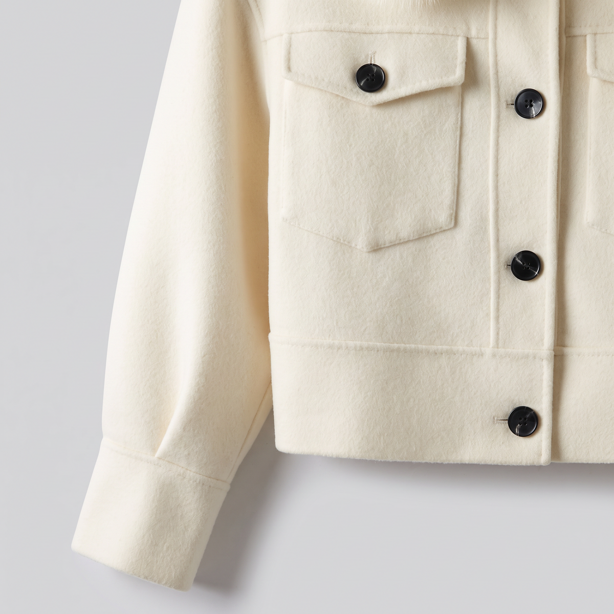 Detachable Fox-Fur Collar Cashmere Jacket
