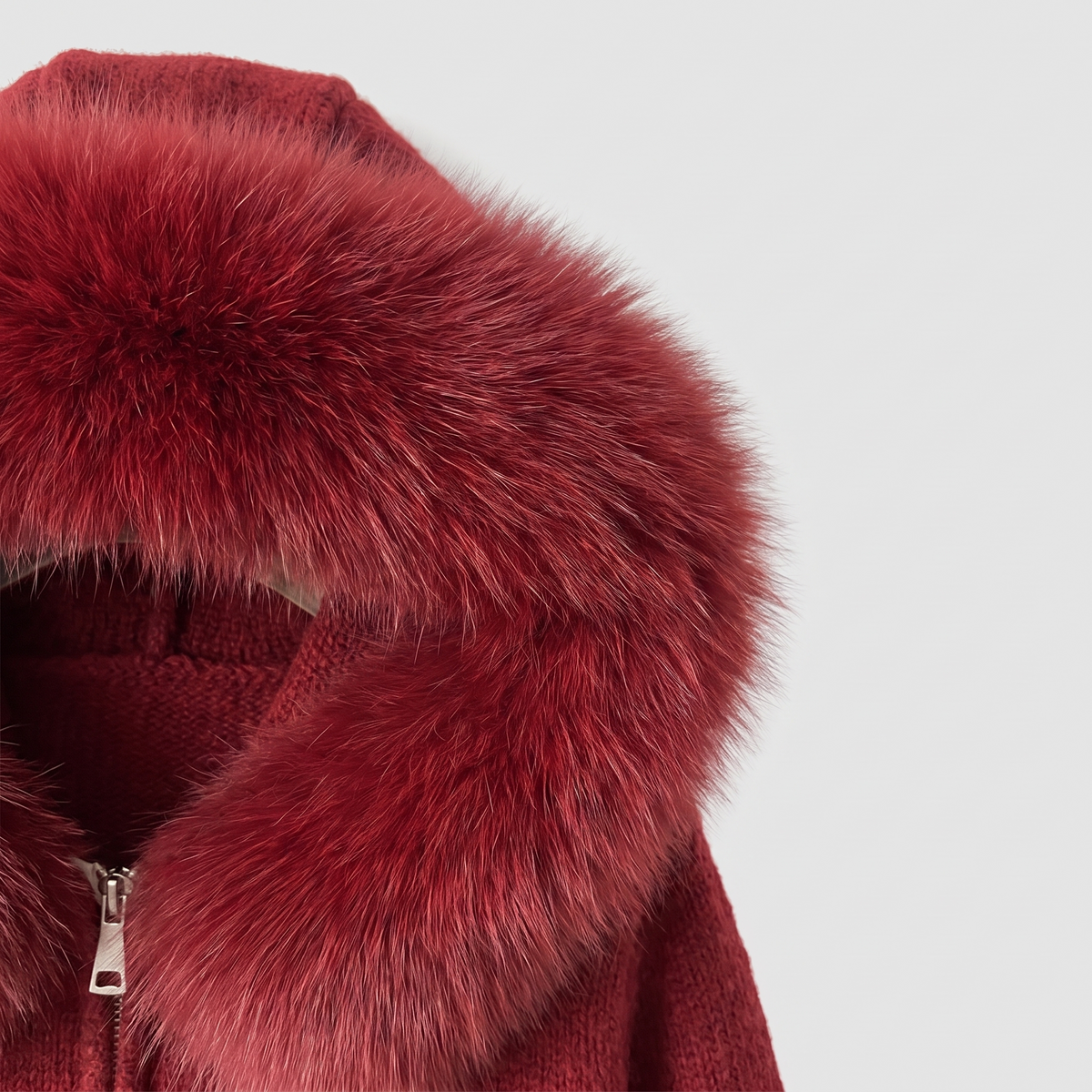 Detachable Fur-Collar Wool-Blend Jacket