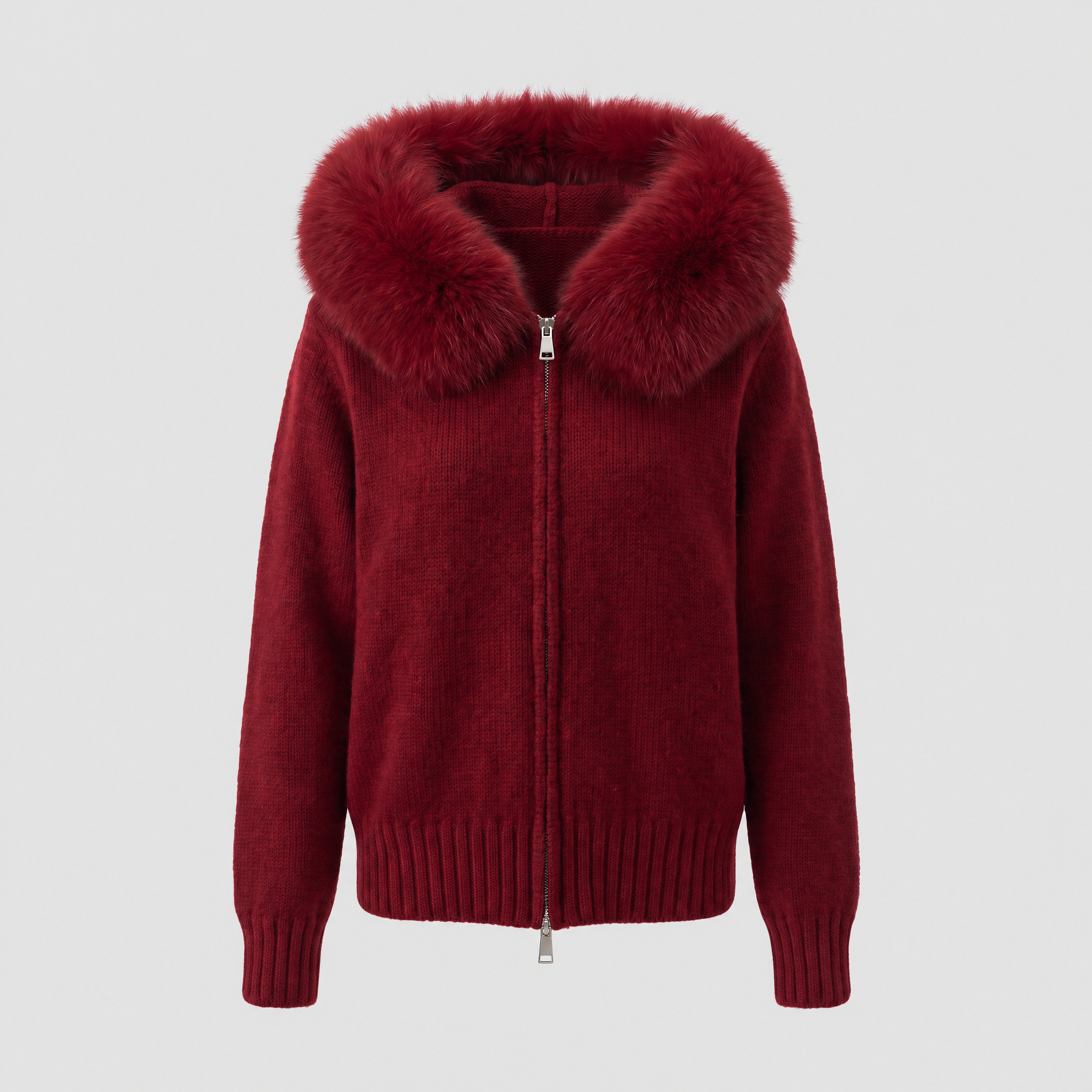 Detachable Fur-Collar Wool-Blend Jacket
